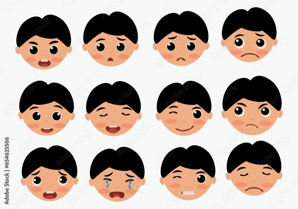 Big Set Of Boy Emoticon Face Icons Cartoon Emoji Set Vector Emoticon Set Stock Vector Adobe 7991