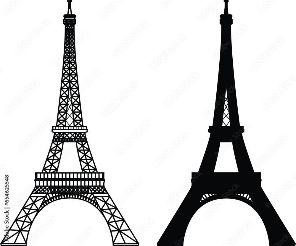 Eiffel tower vector illustration. Famous Paris monument by day.