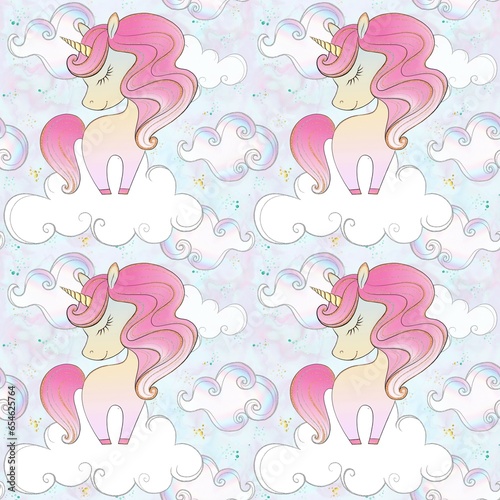 Cute pink unicorn seamless pattern