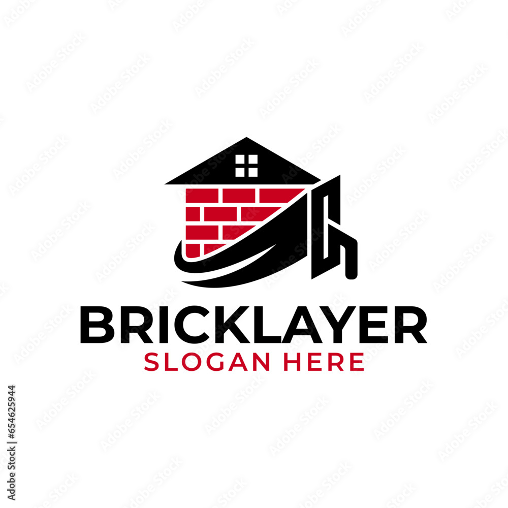 Fototapeta premium Home plastering logo design vector. Exterior and interior house work logo construction with Brick and trowel icon 