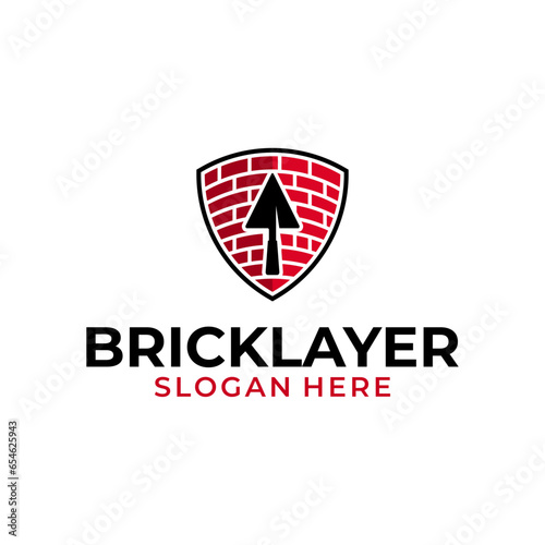 Home plastering logo design vector. Exterior and interior house work logo construction with Brick and trowel icon	