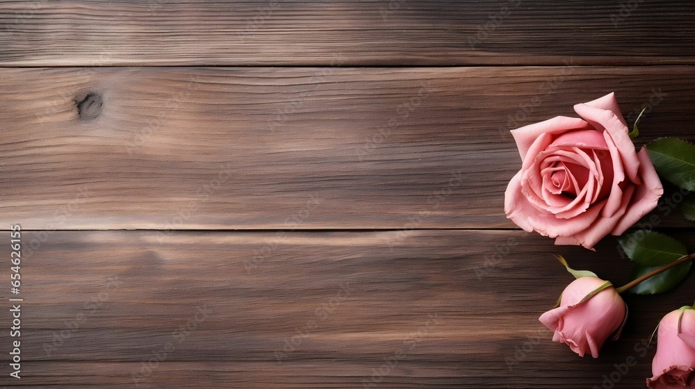 Dry Pink Rose on Wooden copy space Background
