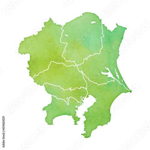 Fotografía 水彩風の地図　関東地方のイラスト（県境あり）