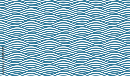 One-color seamless pattern with blue waves