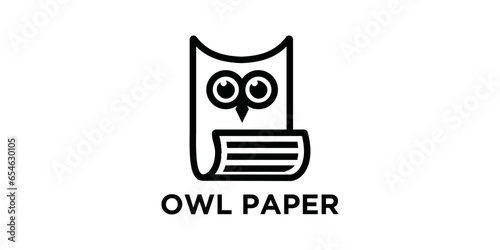 Web icon. Owl with folded paper, logo, education emblem