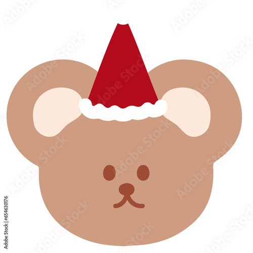 Illustration of teddy bear with Santa hat png for Christmas, New Year decoration, fashion, accessory, cartoon character, comic, sticker, cute patches, shirt print, zoo, animal, plush toy, doll