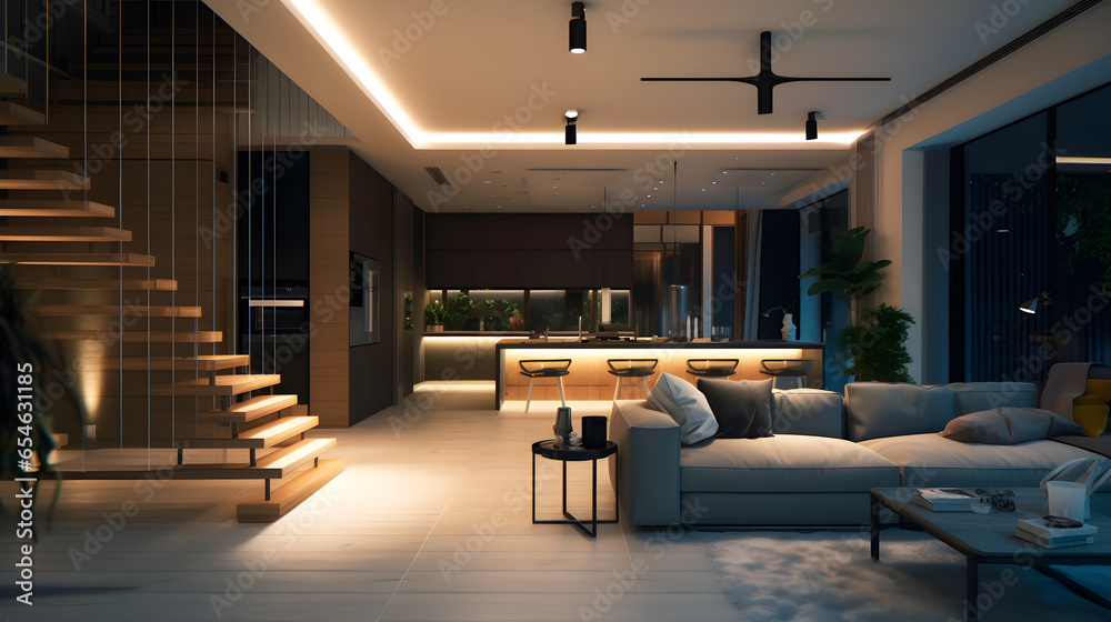 Modern light interior decoration of living room 