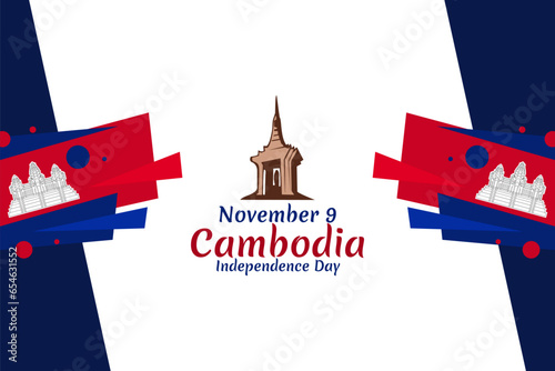 November 9, Independence day of Cambodia Vector Illustration. Suitable for greeting card, poster and banner.