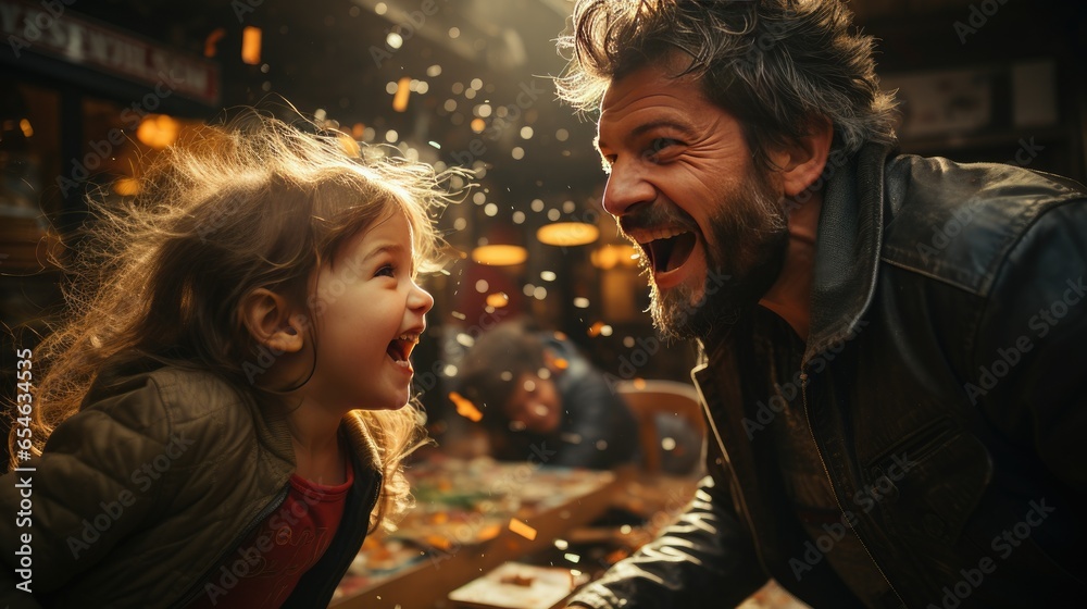 Father and daughter singing and dancing being silly and having fun. generative AI