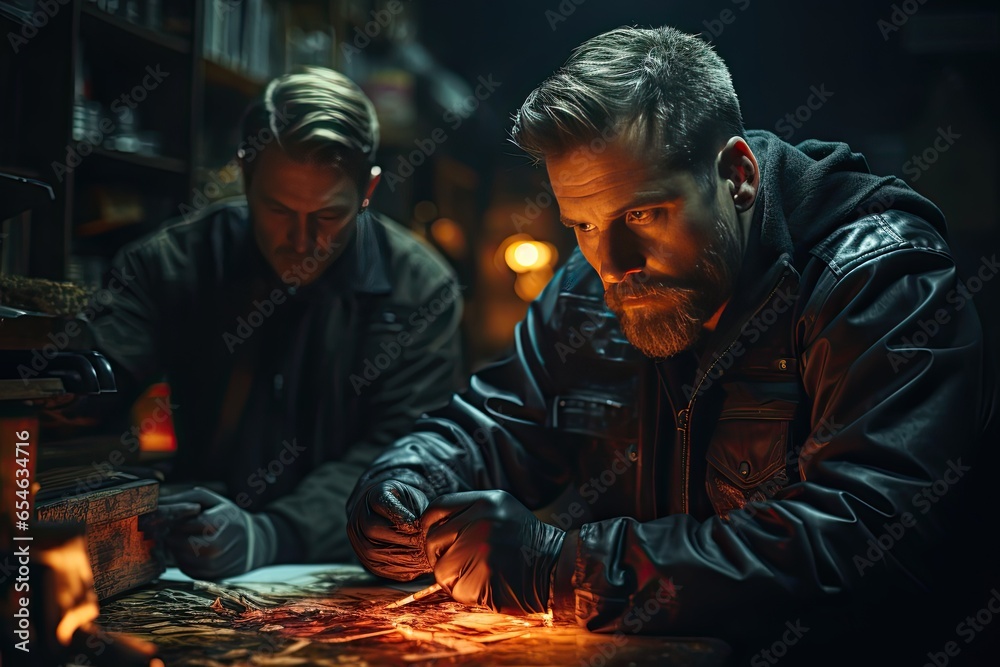 criminologist and a detective working together at a crime scene,Generated with AI criminologist and a detective working together at a crime scene,Generated with AI