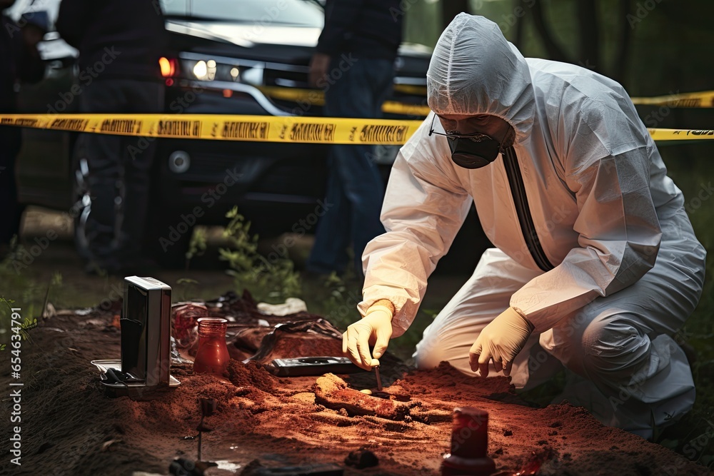 criminologist and a detective working together at a crime scene,Generated with AI criminologist and a detective working together at a crime scene,Generated with AI