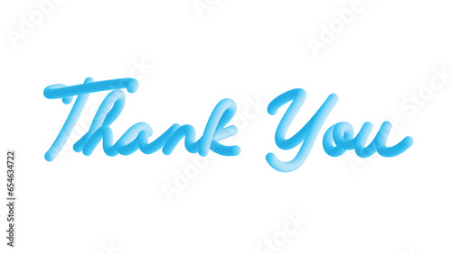 Blue Thank you typography, with 3D color gradations like balloons. And handwriting style.	