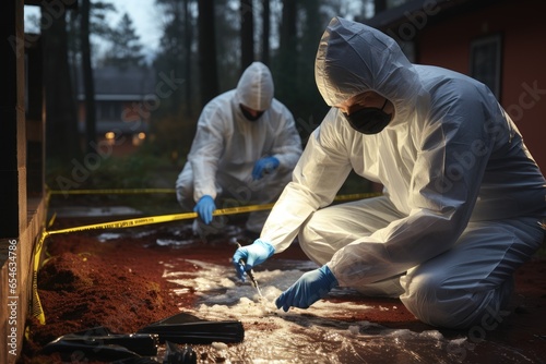 criminologist and a detective working together at a crime scene,Generated with AI photo