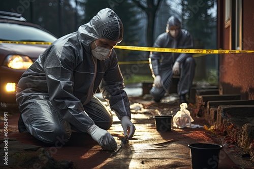 criminologist and a detective working together at a crime scene,Generated with AI