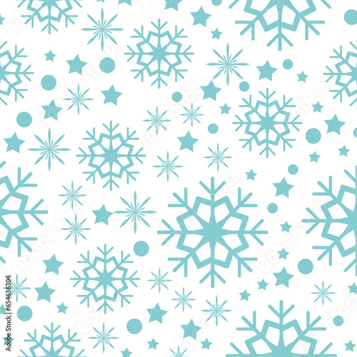 Digital png illustration of blue pattern of repeated snowflakes on transparent background