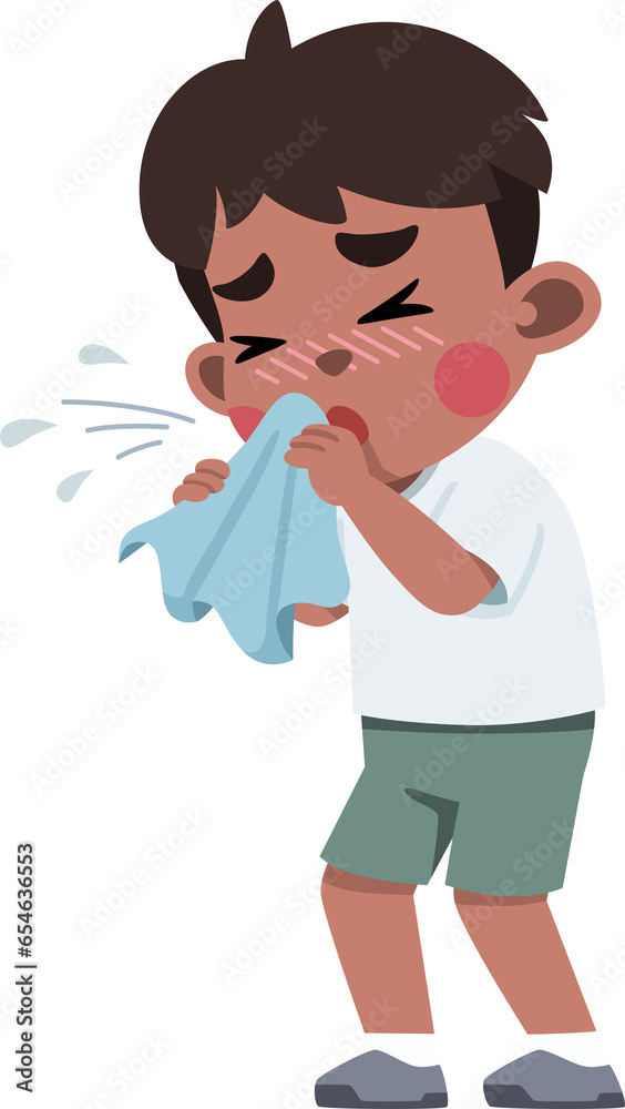 Kid Sneezing and Using Handkerchief Cloth
