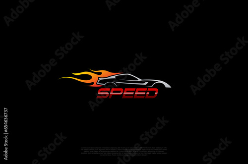 Sport logo racing car competition championship trendy fashionable race flag. Vector design template