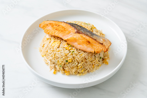 fried rice with grilled salmon fillet steak