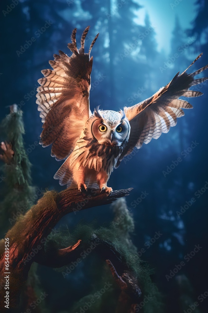 flying owls, impressive cinematic lighting flying owls, impressive cinematic lighting