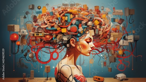 interpretive illustration of the inner workings of a person's mind. generative AI
