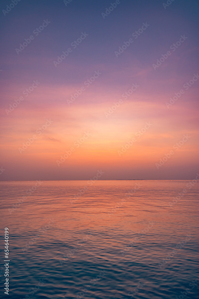 Panoramic sea skyline beach. Amazing sunrise beach landscape. Panorama of tropical beach seascape horizon. Abstract colorful sunset sky light tranquil relax summer seascape freedom wide angle seascape