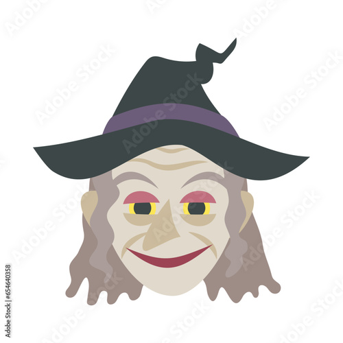 魔女の顔。フラットなベクターイラスト。
Face of a Witch. Flat designed vector illustration.