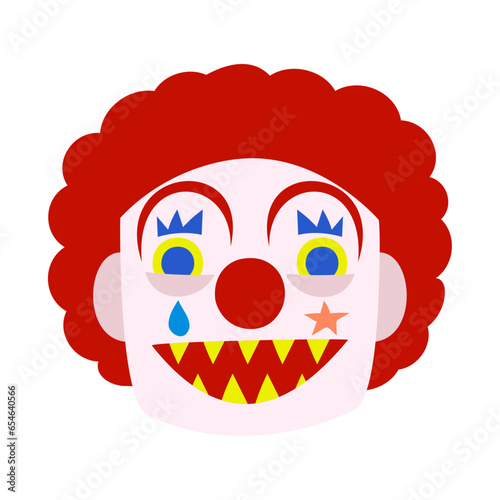 怖いピエロの顔。フラットなベクターイラスト。
Face of a Scary clown. Flat designed vector illustration.