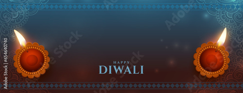 nice realistic oil lamp for shubh deepavali greeting banner