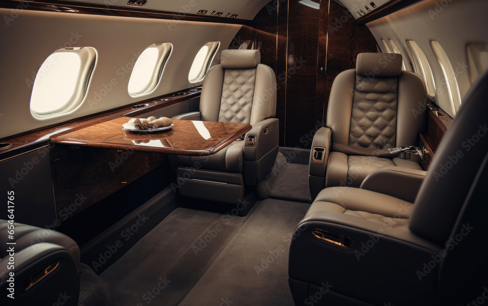 Fototapeta premium Interior of a private jet. Generative AI