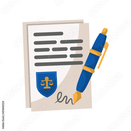 Document law with pen icon illustration. Vector design