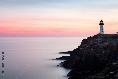 Beautiful seascape with lighhouse overlooking a beautiful sunrise photo