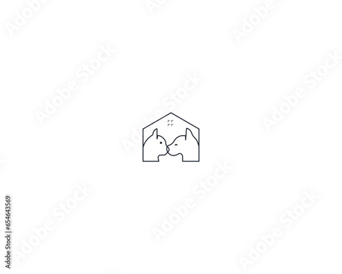 Dog and cat logo design template vector, line of pet logo design suitable for pet shop, store, cafe, business, hotel, veterinary clinic, Domestic animals vector illustration logotype, sign and symbol.