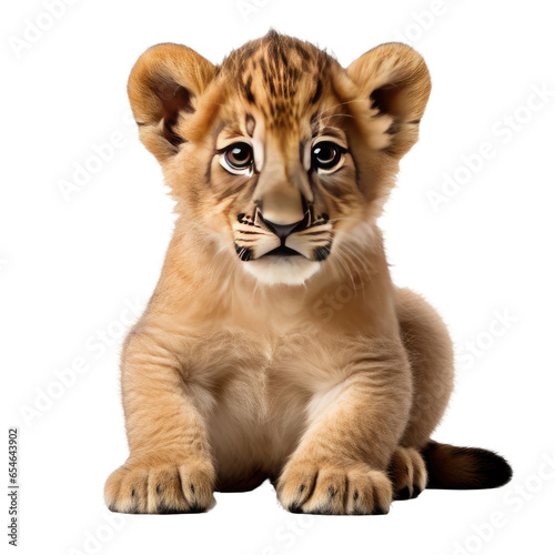 Lion cub sitting on transparent background