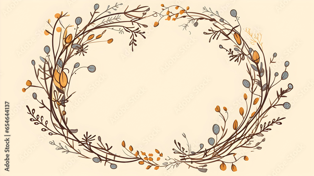 Frame with flowers,  floral wreath, elegant and understated, hand-drawn vector illustration, Solid background