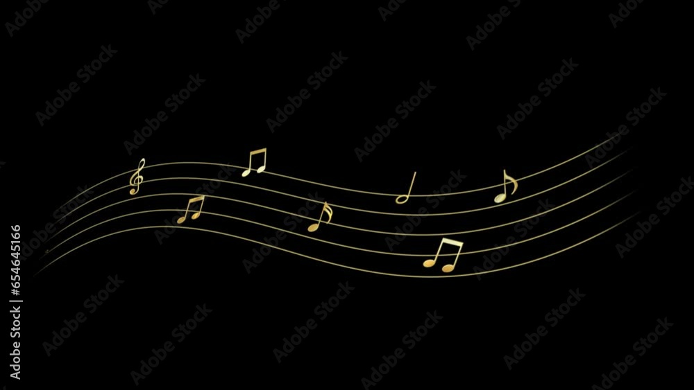 gold music note curve moves, alpha channel	