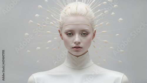 concept of fashion art of the future, portrait of an albino girl