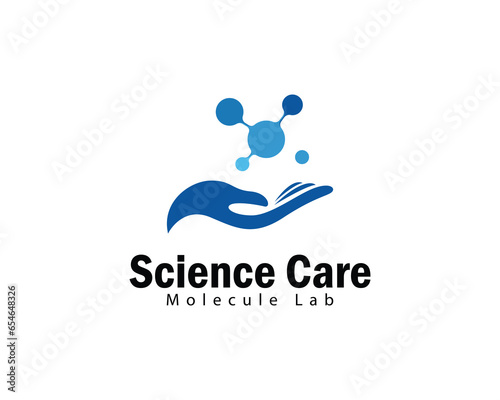 science care logo creative hand symbol molecule education lab