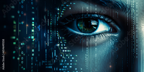 A blue eye with a digital backgroundBlue Digital Eye: Cybernetic Vision in 4K,AI Generated photo