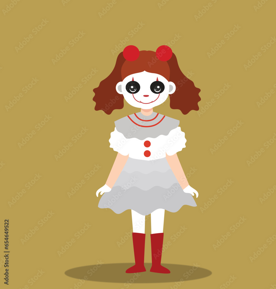 young girl kid using scary clown make-up at halloween party. scary clown vector character illustration young girl kid using scary clown make-up at halloween party. scary clown vector character illustration