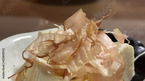 Japanese Food: Katsuobushi, shavings of dried bonito, filmed in 4K.