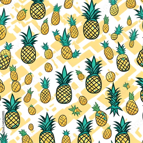 A cartoon drawing of a collage of cute pineapples 