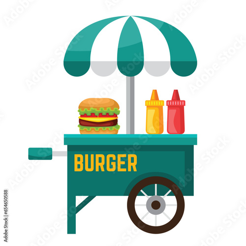 Burger food cart icon illustration. Vector design