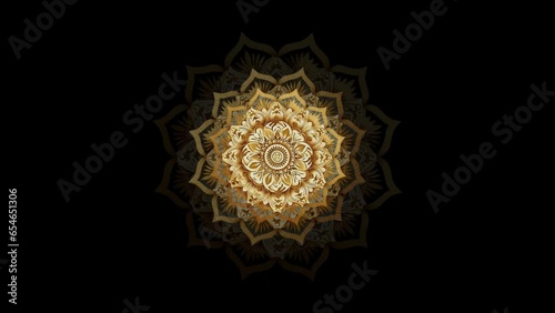 Golden oriental mandala rotation animation on dark background