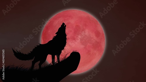 wolves at night with a full moon in the background