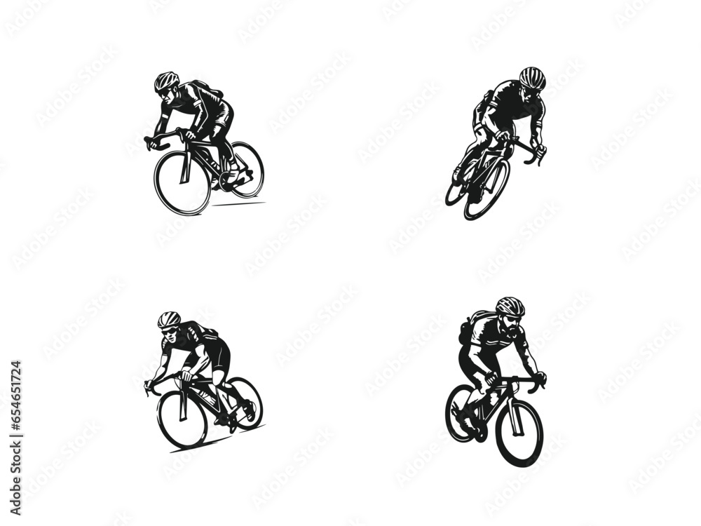 Obraz premium Bicycle logo set vector icon design man riding cycle