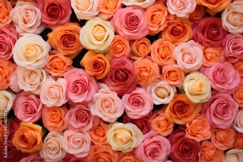 Generative AI   Background of pink orange and peach roses