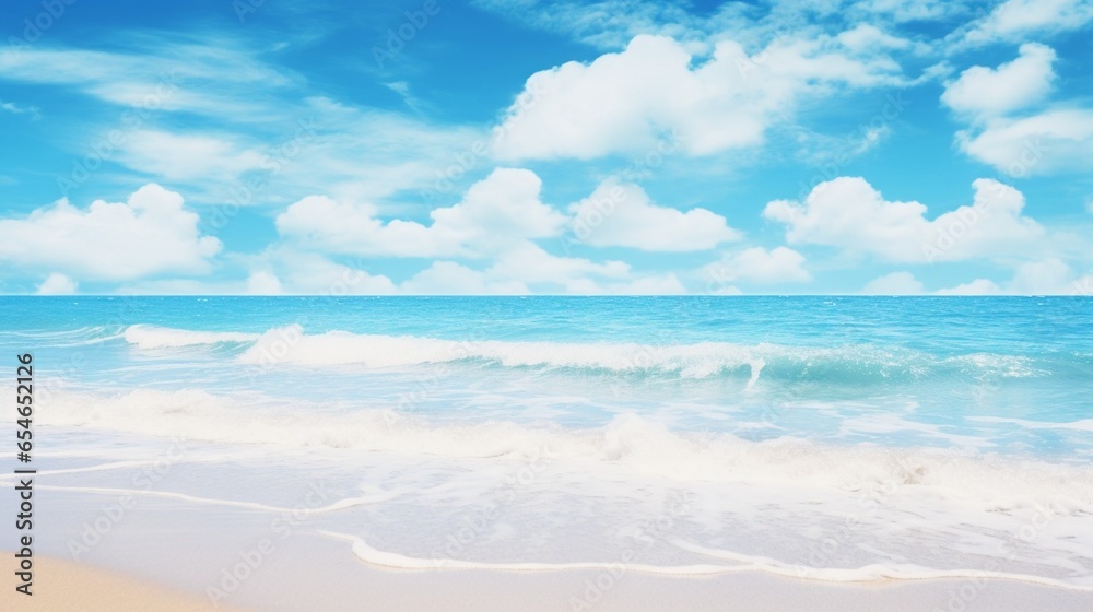 Generative AI : Beautiful tropical beach with blue sky and white clouds abstract texture background. Copy space of summer vacation and holiday business travel concept. Vintage tone filter effect color