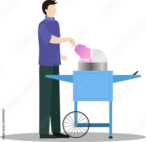 cotton candy maker, cotton candy machine vector illustration, street 