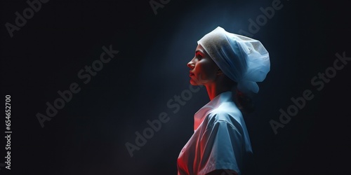 nurse side view with glowing lights and dark background