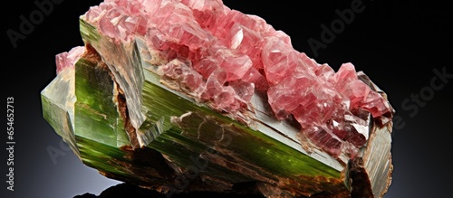 Pink rock sample containing vesuvianite asbestos mineral found in serpentine composition photo